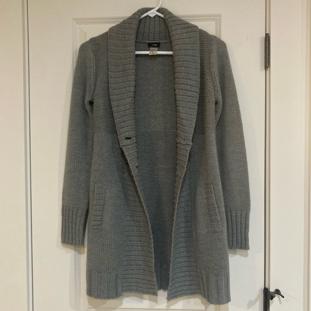 Long Gray Knit Cardigan w/Buttons